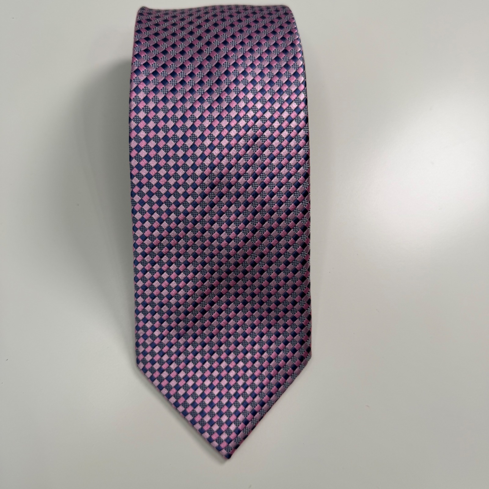 Michael Kors Mens Silk Tie Pink Purple Geometric Checkered Necktie Fathers Day